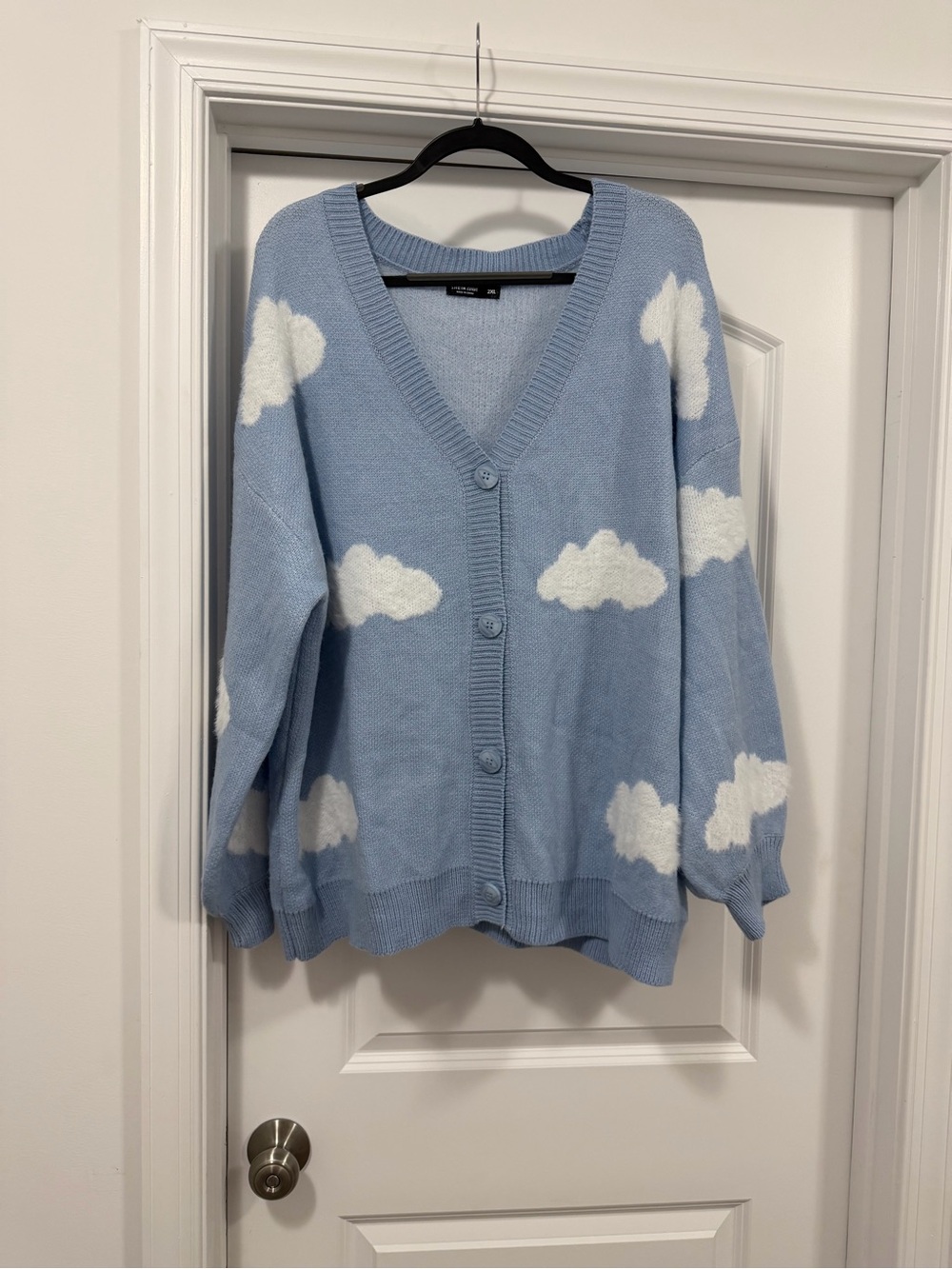 SHEIN Light Blue Cloud Print Button-Front Cardigan